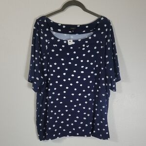 NWT Talbots Polka Dot Short Sleeve Shirt Size 3X Navy White Rayon Casual Boxy